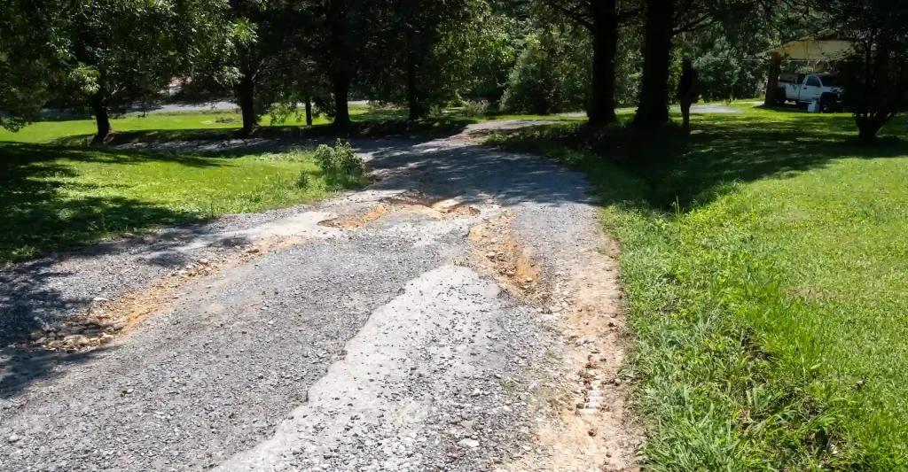 gravel driveway that suffered damage